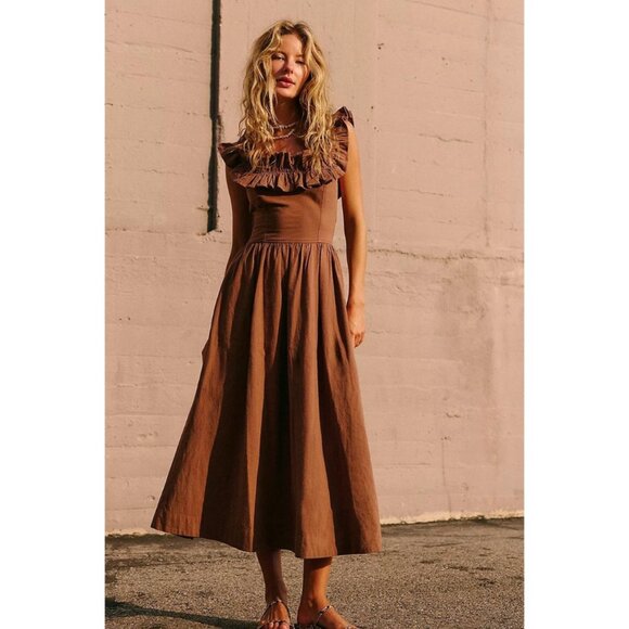 EUC Free People Ruffle It Up Brownie Midi Dress in Women's Large - Picture 1 of 11